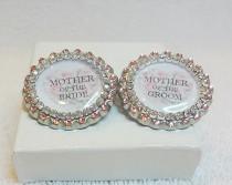 wedding photo - Mother of the Bride AND Mother of the Groom Pins, Wedding Gifts for TWO Moms, Mom Wedding Purse Pin, Swarovski Light Rose Pink Rhinestones