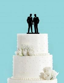 wedding photo - Groom and Groom Couple with Bowties Gay Acrylic Wedding Cake Topper, Same Sex Marriage Cake Topper
