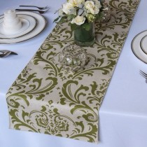 wedding photo - Traditions Olive on Taupe Damask Wedding Table Runner