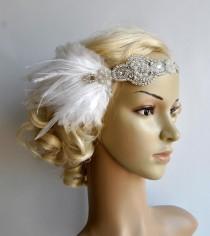 wedding photo - Rhinestone flapper Gatsby Wedding Headband, Crystal Headband, Wedding Headpiece, Halo Bridal Headpiece, 1920s Flapper headband