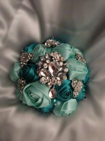 wedding photo - Bridesmaid Satin rose & crystal brooch bouquet :design 2