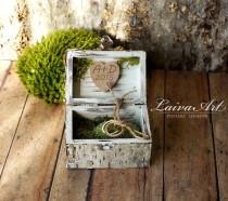 wedding photo -  Rustic Personalized Wedding Ring bearer box Ring Pillow Box Birch Bark box