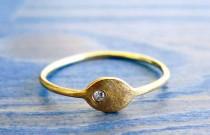 wedding photo - Diamond Seed. Simple and Sophisticate 14K Thin Gold Ring Set with Tiny Diamond. Alternative Engagement Ring. Made To Order.