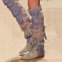 wedding photo - Suede Fringe Knee High Cowgirl Boots