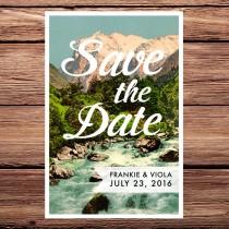 wedding photo - Camp Wedding Printable Save the Date Rustic Vintage Style Wedding Outdoor Wedding Mountain Stream Lake Giant Sequoia Pine Forest