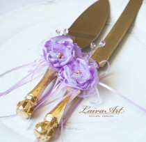 wedding photo -  Wedding Cake Server Set & Knife Wedding Cake Knife Gold Lavender Wedding Lilac Wedding Cake Cutting Set Wedding Cake Cutter