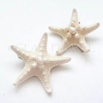 wedding photo - 2 Natural Starfish Hair Clips, Freshwater Pearls-  Knobby Starfish - natural/ cream white, ivory - Destination. Beach Wedding