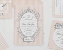 wedding photo - Victorian Striped Wedding Invitation,Vintage Striped Wedding Invitation,Shabby Chic Striped Wedding Invitation,Romantic Blush Wedding Invite
