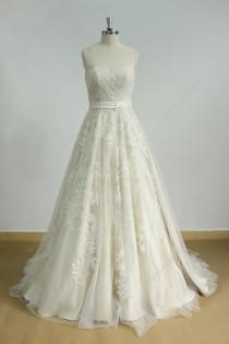 wedding photo - Aline tulle lace wedding dress with light champagne lining