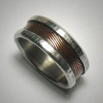 wedding photo - Men's wide or slim wedding band - Rustic silver copper custom handmade artisan wedding band