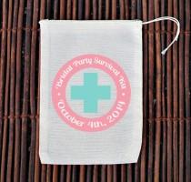 wedding photo - Bridal Party Survival Kit Bachelorette Hangover Kit- Muslin Cotton Mini Favor Bags