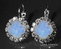 wedding photo -  Air Blue Opal Halo Earrings Swarovski Blue Opal Silver Earrings Wedding Crystal Earrings Leverback Opal Earrings Bridal Bridesmaid Jewelry