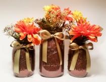 wedding photo - Fall Mason Jar Centerpieces, Thanksgiving Decorations, Rustic Fall Decorations, Fall Wedding Centerpieces, Halloween Party, Set of 3