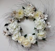 wedding photo - WHITE and CREAM Floral Wreath-Wall Wreath-Home Reception Decor-Romantic Wreath-Elegant Wreath-Gift for Bride