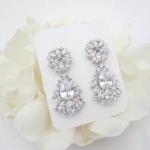 wedding photo - Rhinestone Bridal earrings, Wedding earrings, Crystal earrings, Chandelier earrings, CZ earrings, Bridal jewelry, Rose Gold earrings
