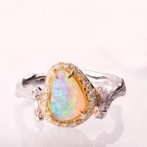 wedding photo - Twig Opal Engagement Ring, Opal engagement ring, Unique Engagement ring, Opal ring, Diamond Opal Ring, Twig Opal Ring, two tone Opal Ring