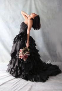 wedding photo - Black Gothic Style black Wedding Bridal Dress Ball Gown , organza flower ballgown  - YS19110078