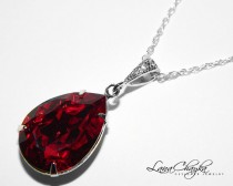 wedding photo -  Dark Red Crystal Necklace Siam Red Rhinestone Necklace Swarovski Siam Wedding Necklace Red Teardrop Sterling Silver Necklace