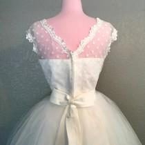 wedding photo - Retro Polka Dot Short Wedding Dress - White or Ivory Wedding Dress - Vintage Inspired Wedding Dress