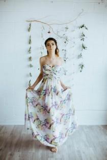 wedding photo - Floral Print Bridesmaid Dress, 'ARIE', Strapless Sweetheart Gown with Bodice Pleating, Removable Straps, Summer Wedding Dress