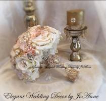 wedding photo - PINK AND GOLD Jeweled Bouquet - Deposit for a Custom Pink Ivory Gold, Rose Gold Brooch Bouquet, Gold Brooch Bouquet, Custom Brooch Bouquet