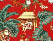 wedding photo - Christmas Tropical Fabric, Santa Clause, Santa in Aloha Shirts, Hawaiian Fabric, Red, HCN9766, Ask for bulk