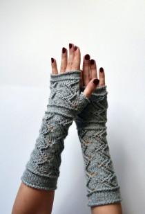 wedding photo - Gray Lace Knit Fingerless Gloves - Lace Fingerless Gloves - Winter Gloves - Gray Lace Gloves - Luxurious Christmas Gift nO 101.
