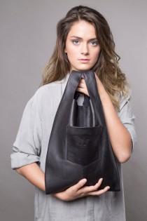 wedding photo - Black leather tote - women leather bag SALE soft leather handbag - leather shoulder bag - shopper bag - black leather bag