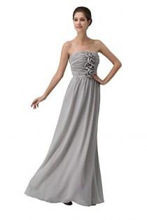 wedding photo -  Angelia Bridal Women's Strapless Prom Dress Pleats Chiffon Maxi Evening Dress (16 ,Gray)
