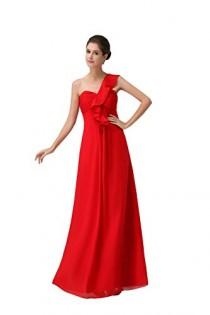 wedding photo -  Angelia Bridal One-Shoulder Chiffon Red Evening Bridesmaid Party Dress (8 ,Red )