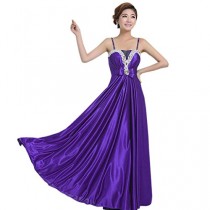 wedding photo -  Angelia bridal Shoulder Straps Floor Length Satin Prom Bridesmaid Dress Long Evening Gown (Dark Purple 8)