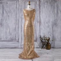 wedding photo - 2016 Gold Bridesmaid Dress, Scoop Neck Luxury Sequin Evening Gown, Cowl Back Mother Of Bride Dress, Long Cocktail Dress Floor (XQ045A)