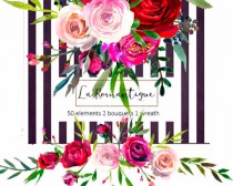 wedding photo -  Watercolor Floral Clipart Red Purple Pink Burgundy Roses Peonies Flower Bouquets Wreaths PNG Christmas Wedding Flowers Free Commercial Use