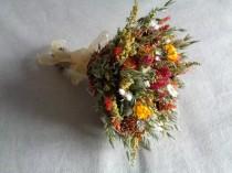 wedding photo - Autumn country woodland bridal wedding  bouquet with orange and reds dried flower wedding  bouquet