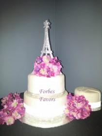 wedding photo - 10 Inch Sparkling Silver Paper Eiffel Tower Paris Theme Wedding Cake Topper