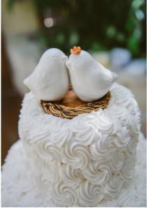 wedding photo - White Cuddling Love Bird Wedding Cake Topper
