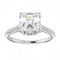 wedding photo -  SUPERNOVA Moissanite Asscher Cut & Diamond Ring 14k White Gold
