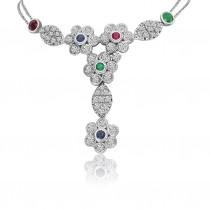 wedding photo -  Emerald, Ruby, Sapphire & Diamond Floral Necklace