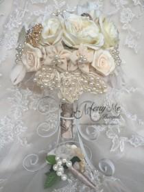 wedding photo - Rose Gold Bouquet , Rose Gold Brooch Bouquet , Cream and Ivory Bouquet , Keepsake Bouquet , Rose Gold Bridal Bouquet , Rosegold Bouquet