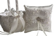 wedding photo -  Alex Emotions | Lace Applique Collection | Off White Ring Bearer Pillow & Wedding Flower Girl Basket Set