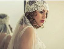 wedding photo - Fingertip Bridal Veil, Laced  Headpiece, laced  Vintage Cap veil , bridal hair piece, Wedding tulle lace veil  - Style 228