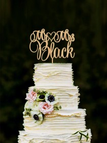wedding photo -  Mr Mrs Wedding Cake Topper Custom Last Name Personalized Wood Cake Topper Rustic Wedding Gold cake topper