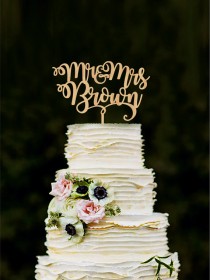 wedding photo - Mr and Mrs wedding cake topper with last name custom bride and groom cake topper personalized cake toppers for wedding gold topper wood
