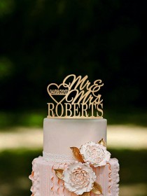 wedding photo -  Wedding Cake Topper Last Name Mr Mrs Personalized Rustic Cake Topper Gold cake topper Silver cake topper