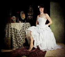 wedding photo - Lolita Wedding Dress- Aysmetrical Hem Fairytale Cinderella Inspired - White Cotton Bridal Gown-Custom to your Size