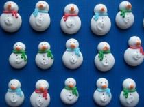 wedding photo - Royal icing snowmen cupcake toppers  -- Handmade winter Christmas x-mas cake decorations  (12 pieces)