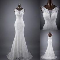wedding photo -  Elegant Sleeveless Mermaid Lace Up Popular White Lace Wedding Dresses, WD0142