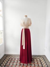 wedding photo - Nude long evening dress, champagne red dress, two color bridesmaid dress, two toned dress, weddings, bridesmaids, evening gown long dresses