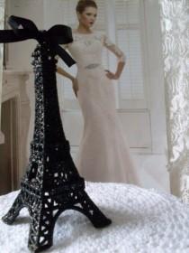 wedding photo - Elegant Black Paris Eiffel Tower Black Glittered Cake Topper MEASURES  5 & 1/2 INCHES  We Ship Internationally