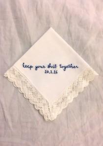 wedding photo - Gifts for the Bride, Vintage Hanky, Funny Embroidery, Something Blue, Something Old, Gifts for Her, Under 30, Wedding Accessories, Stitched